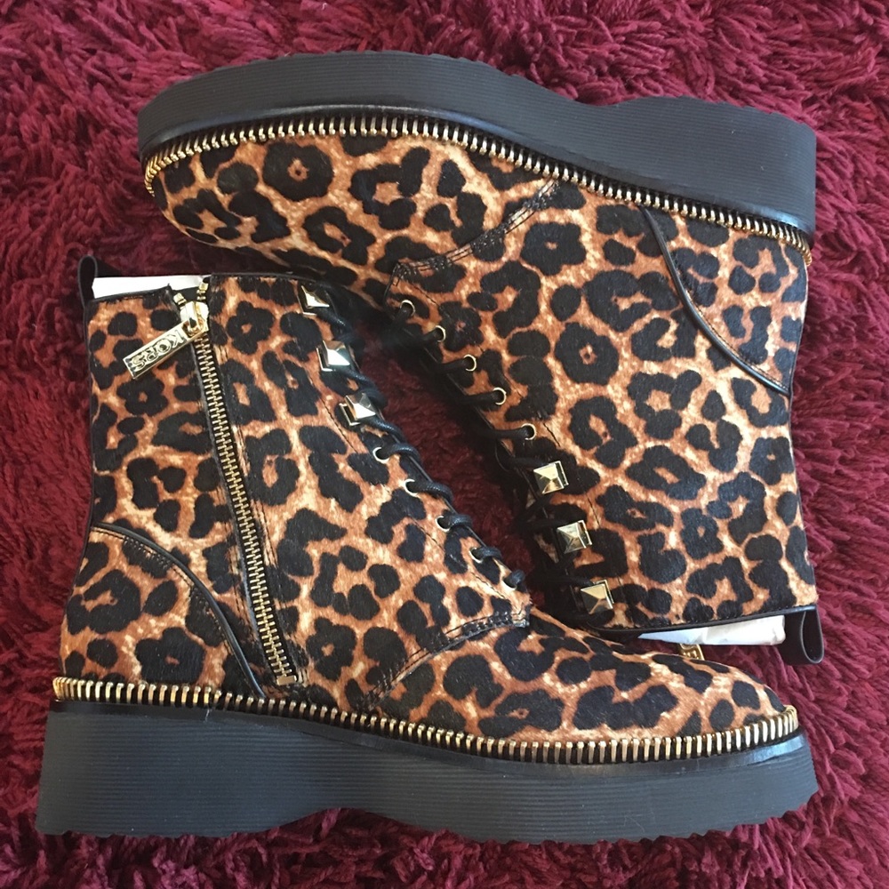 Michael Kors Combat Boot Leopard Print Calf Hair - Picture 2 of 8